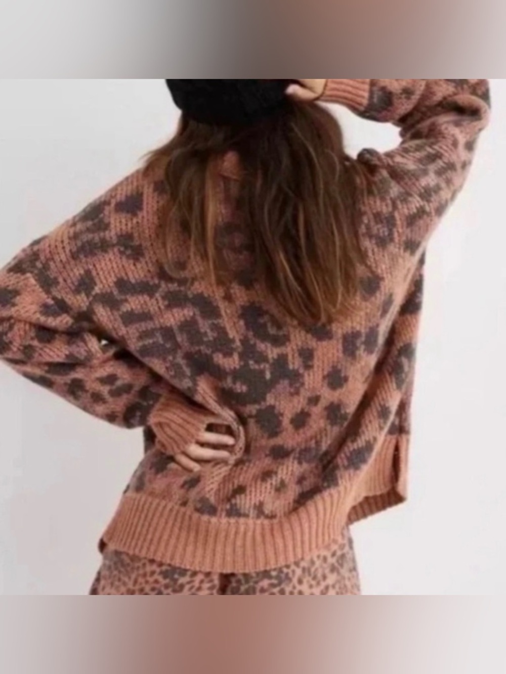Aerie Dark Brown Leopard-Print Crewneck Sweater XL - Picture 2 of 4